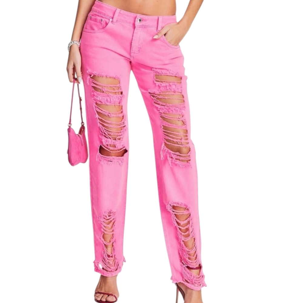 $295 NWT RETROFETE Maggie Jeans In Neon Pink Size 27